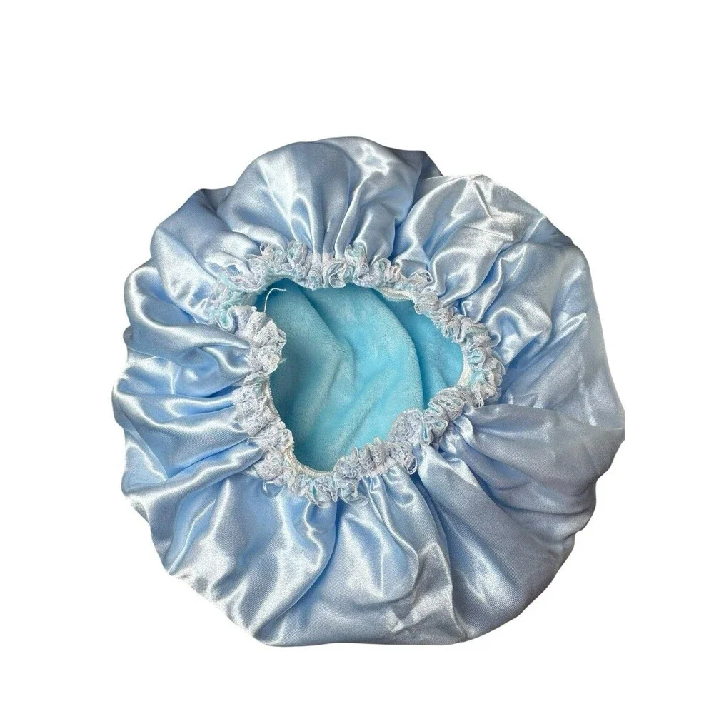 2 Satin Vintage Sleep Bonnet Hat Lace Trim Fleece Interior Cottagecore Night Cap